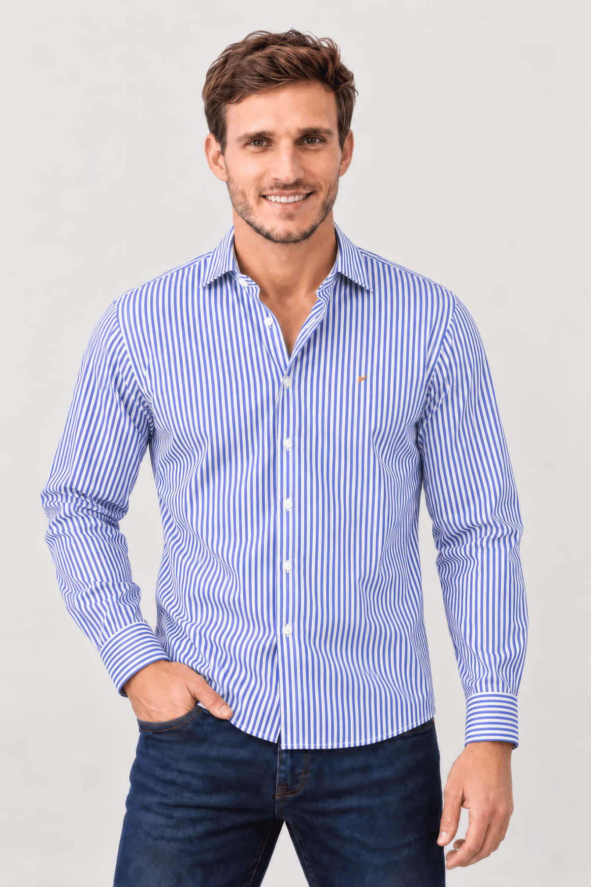 Camisa de algodón de rayas azules