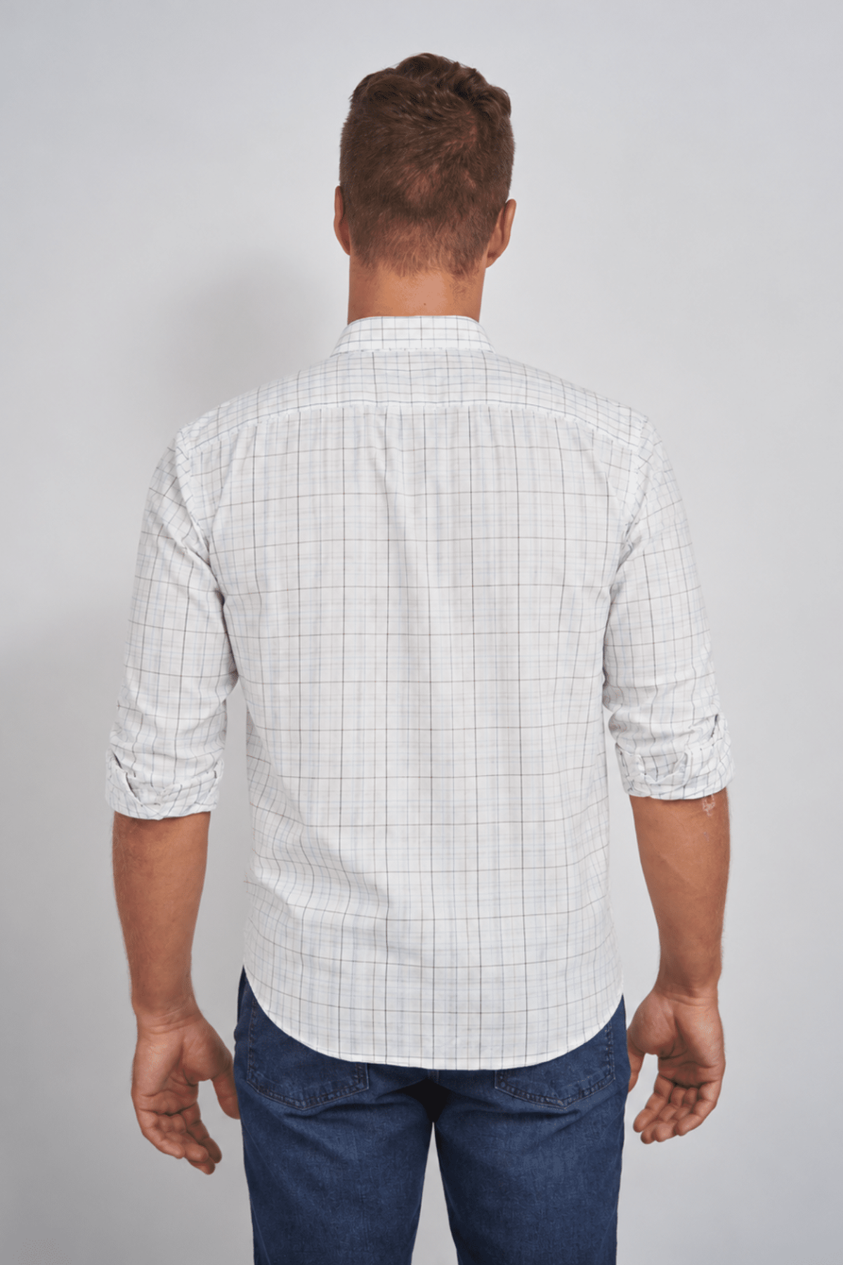 Camisa Hombre Cuadros Finos Blanca