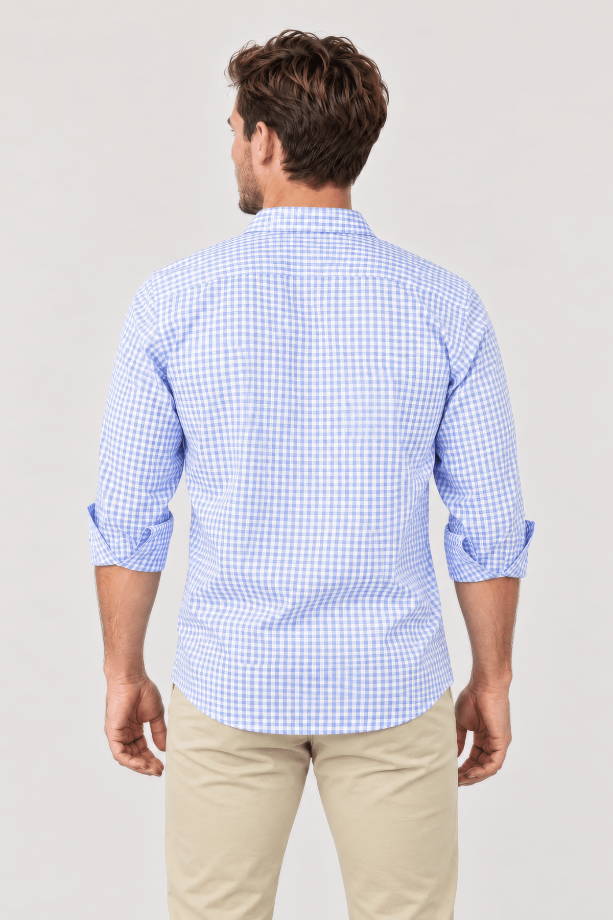 Camisa Hombre Cuadros Finos Celeste