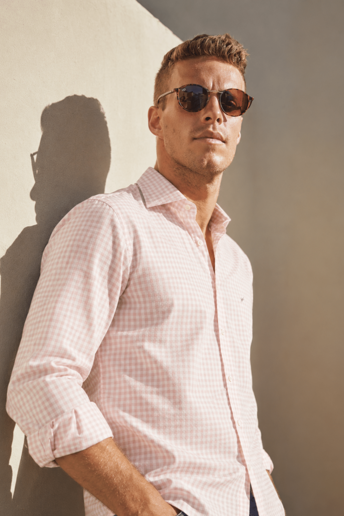 Camisa Hombre Cuadros Finos Rosa