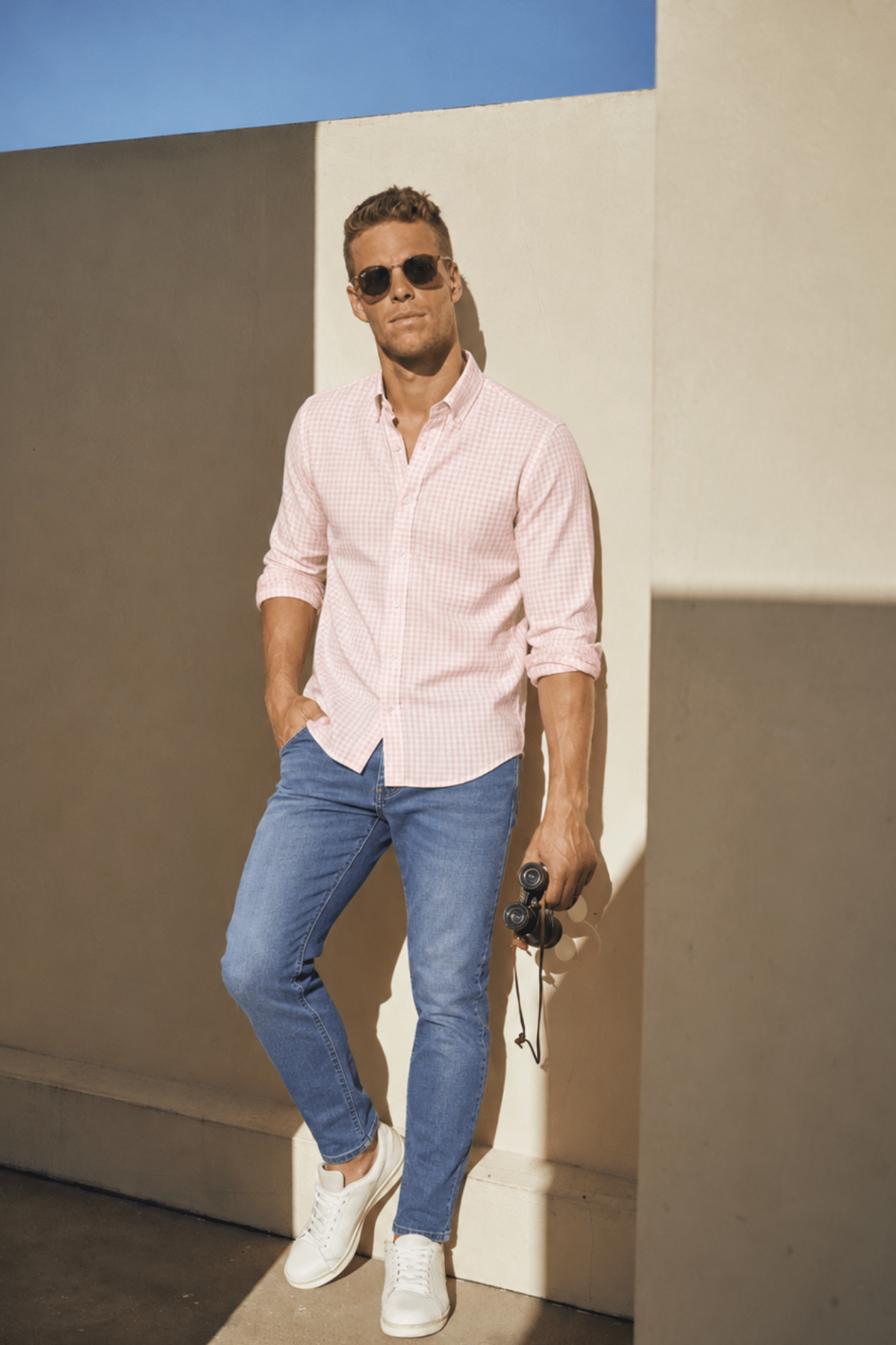 Camisa Hombre Cuadros Finos Rosa