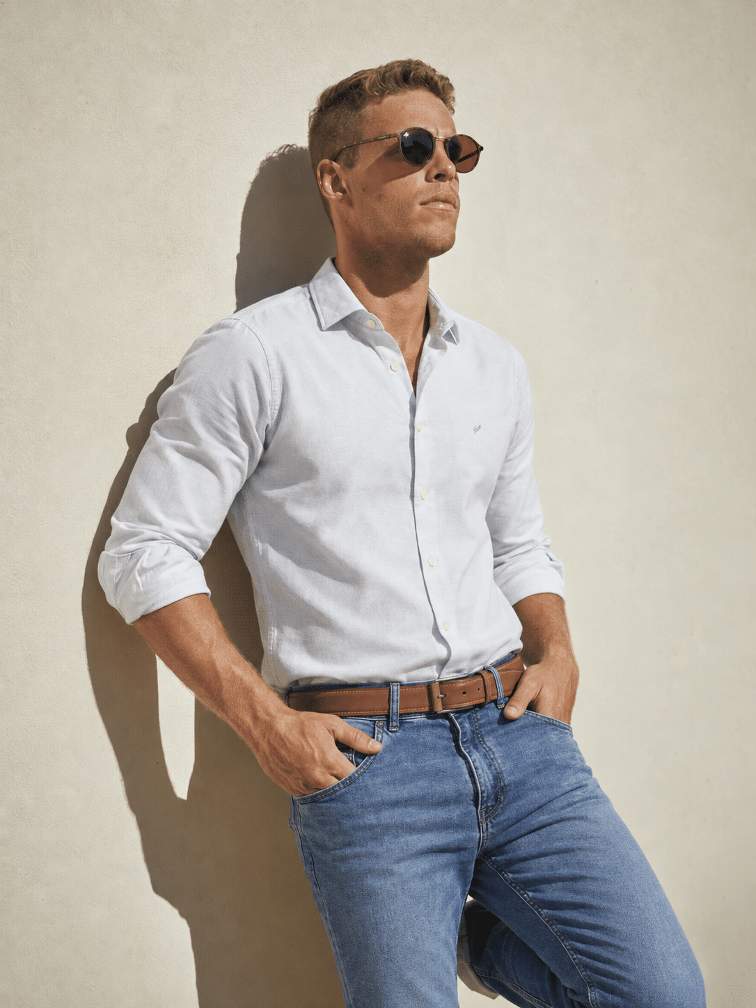 Camisa lisa gris oxford 100% algodón