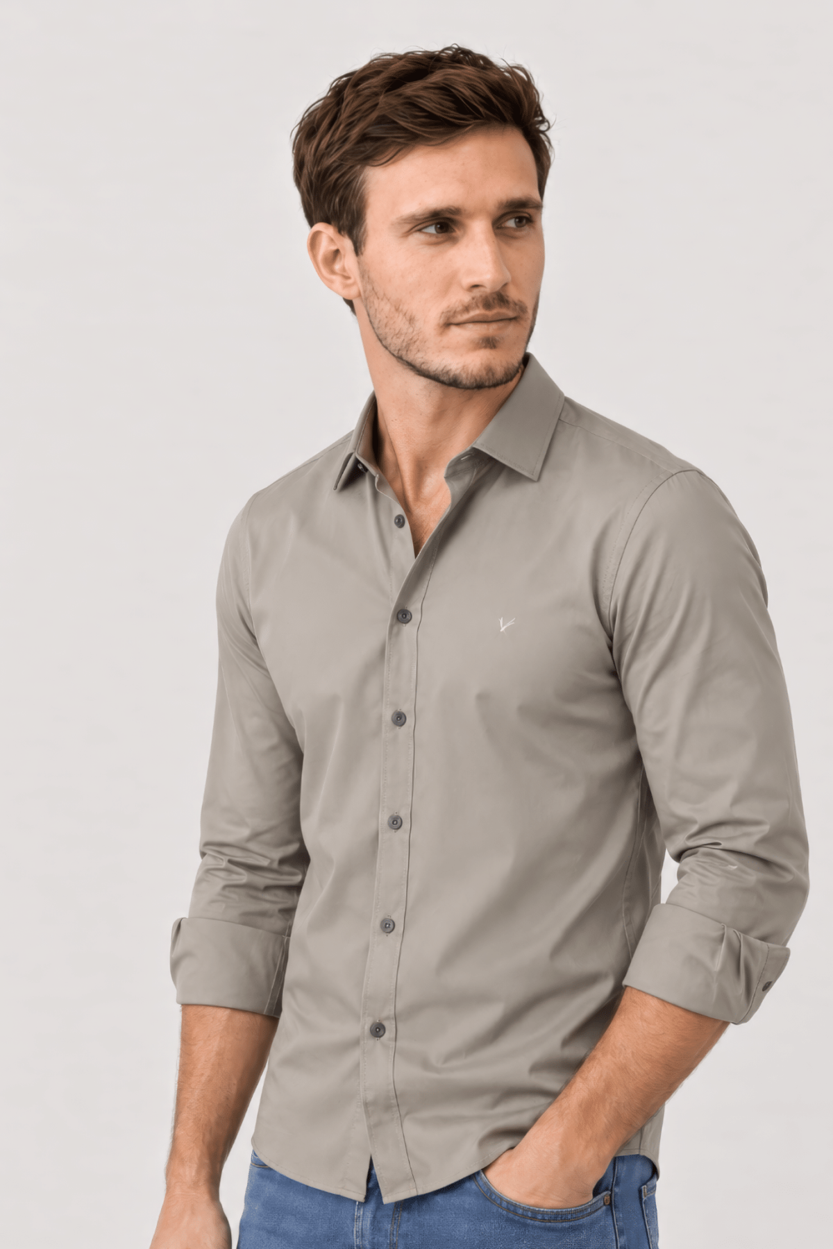 Camisa lisa color vison 100% algodón
