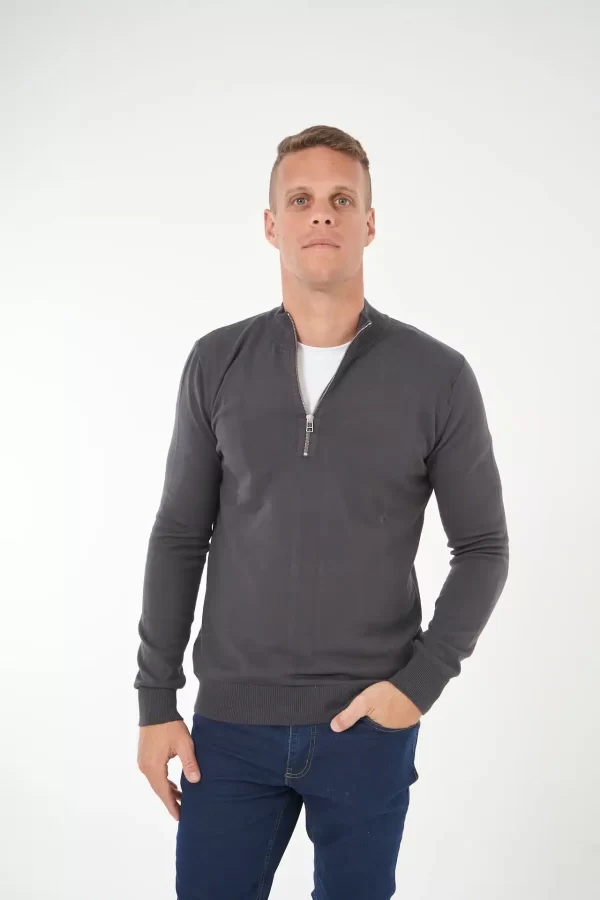 Sweater medio cierre gris medio