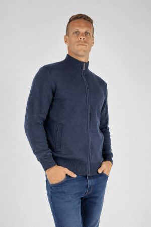 Campera tejida marino melange con cierre