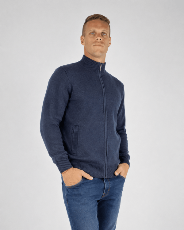 Campera tejida marino melange con cierre
