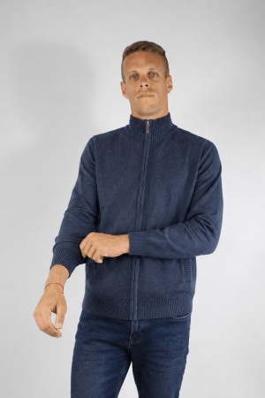 Campera tejida marino melange con cierre