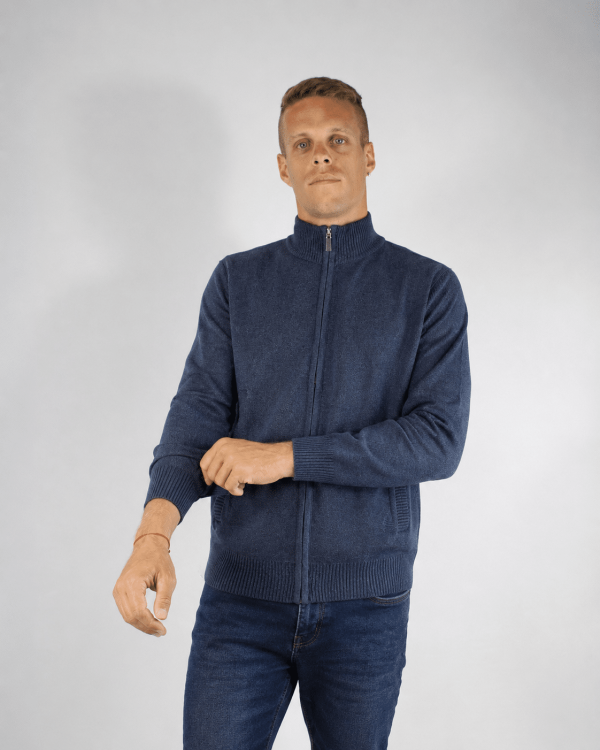 Campera tejida marino melange con cierre