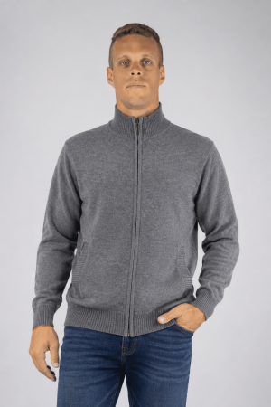 Campera tejida gris oscuro con cierre