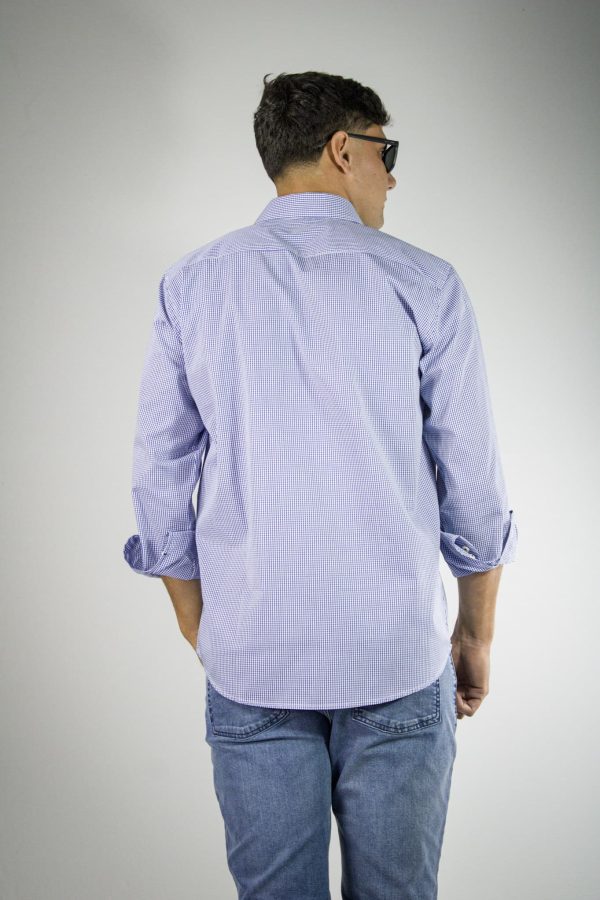 Camisa de algodón de cuadritos azul blanco