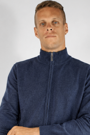 Campera tejida marino melange con cierre