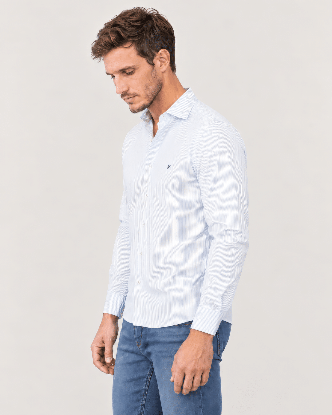 Camisa rayas color celeste 100% algodón