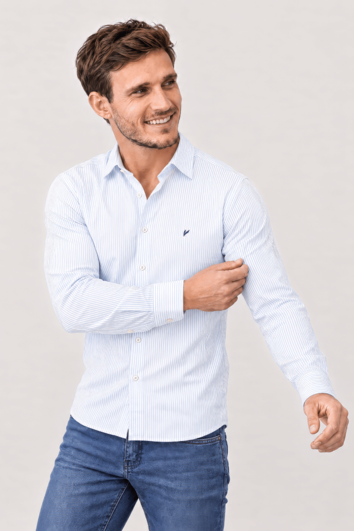 Camisa rayas color celeste 100% algodón